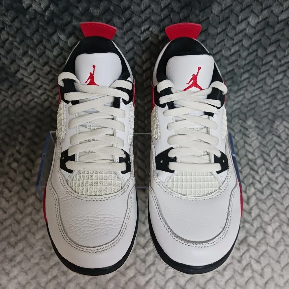 Nike Air Jordan 4 Retro PS Kids Sneakers White Fire Red Black BQ7669-161 Sz 1.5Y